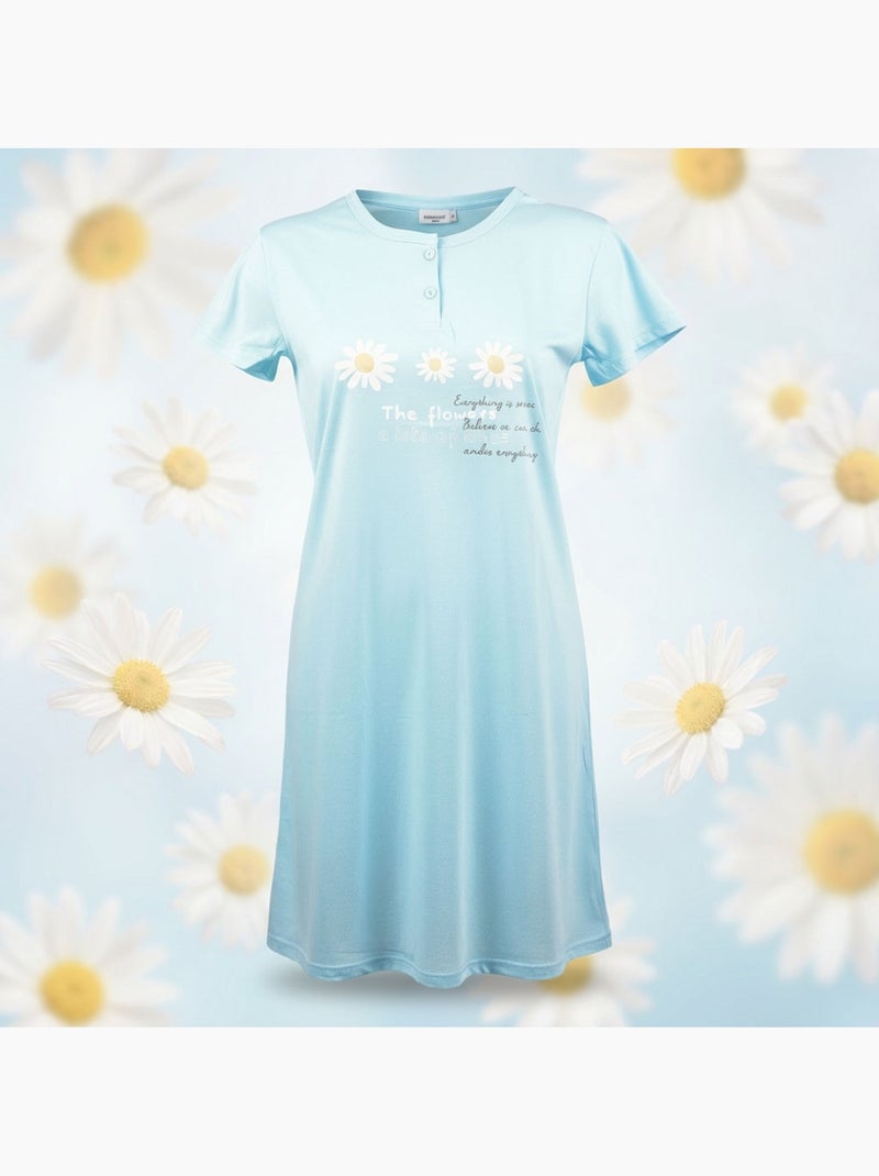 OZABI Chemise de Nuit Femme Microfibre Manches Courtes Bleu - Kiabi