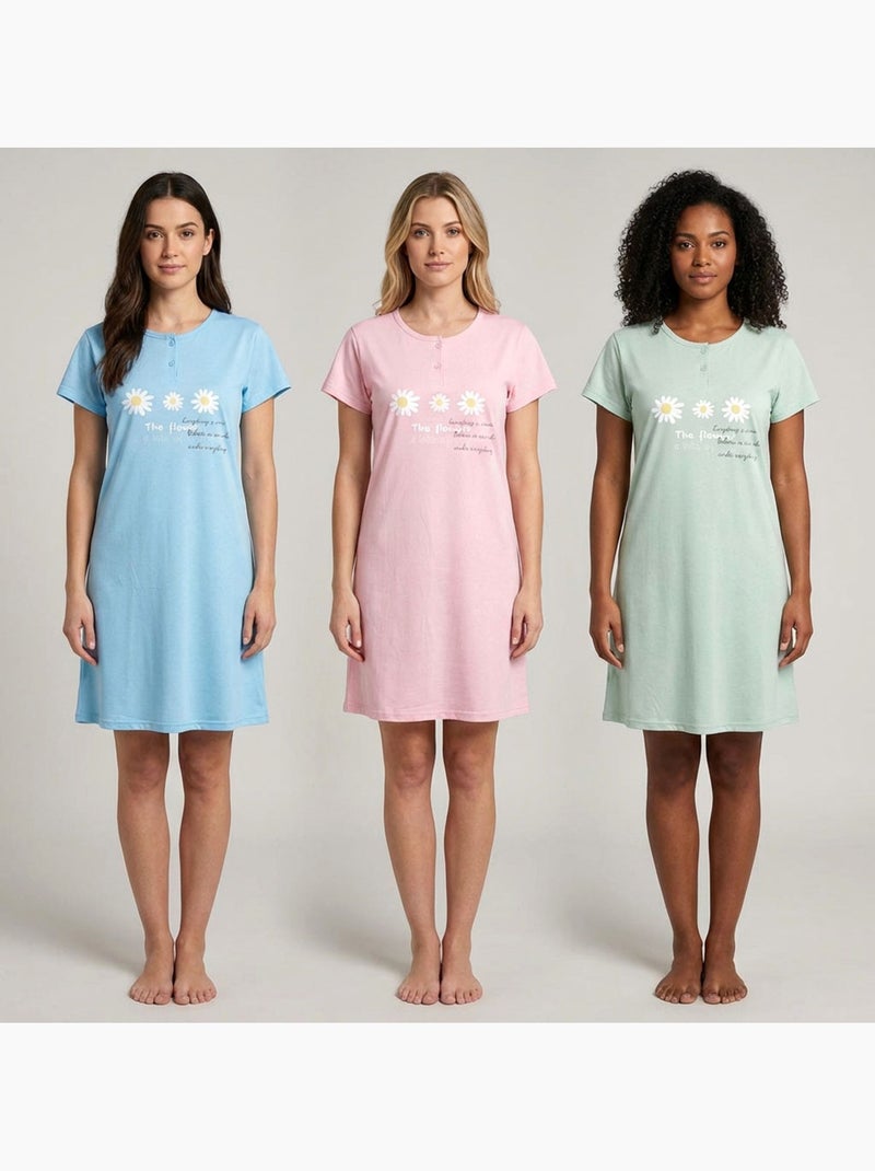 OZABI Chemise de Nuit Femme Microfibre Manches Courtes Bleu - Kiabi