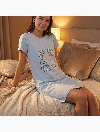 OZABI Chemise de Nuit Femme Microfibre Manches Courtes