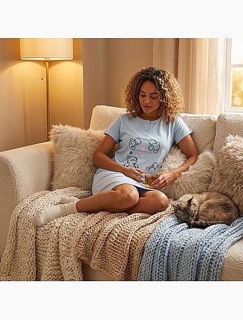 OZABI Chemise de Nuit Femme Microfibre Manches Courtes