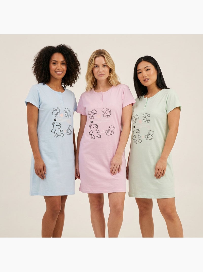 OZABI Chemise de Nuit Femme Microfibre Manches Courtes Bleu - Kiabi