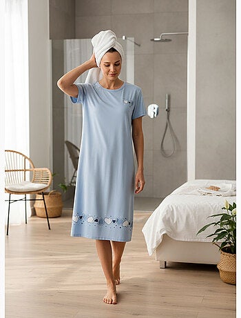 OZABI Chemise de Nuit Femme Microfibre Manches Courtes