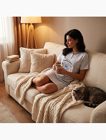 OZABI Chemise de Nuit Femme Microfibre Manches Courtes