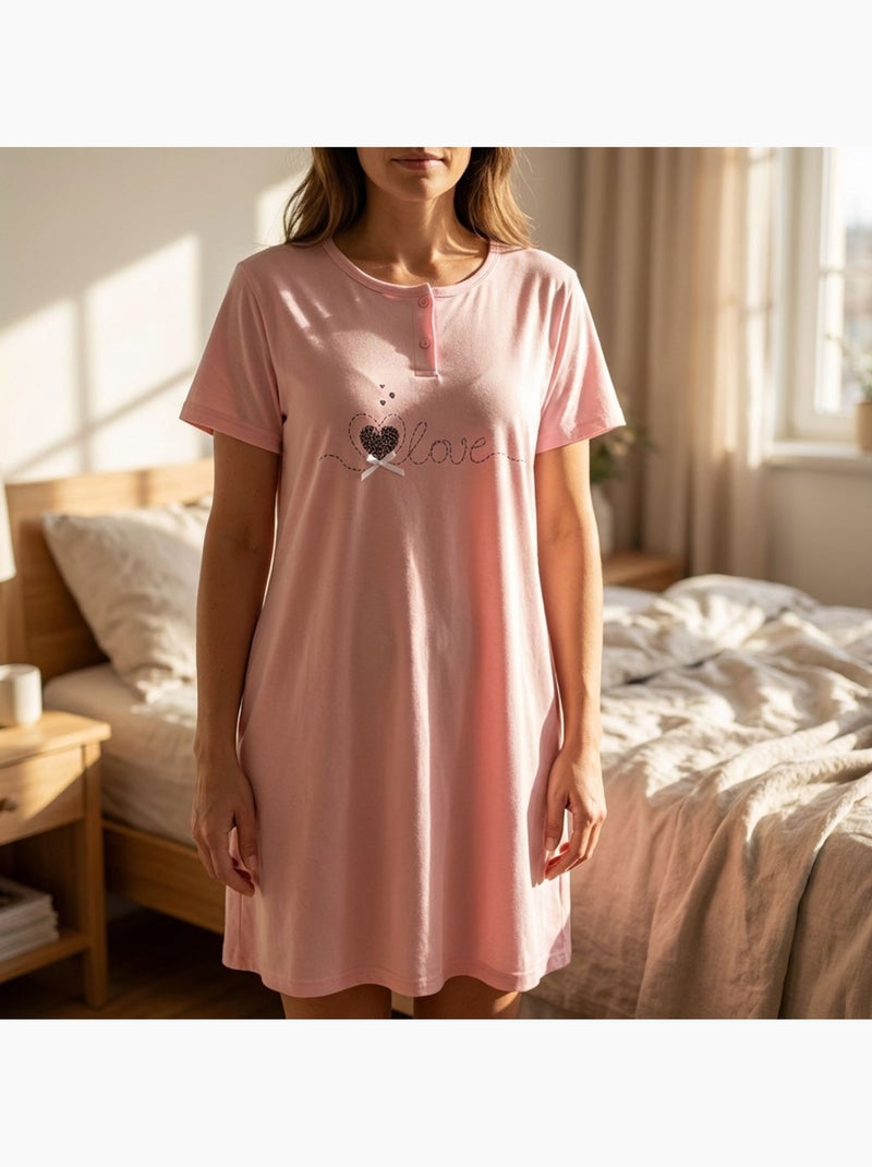 OZABI Chemise de Nuit Femme Microfibre Manches Courtes Rose - Kiabi