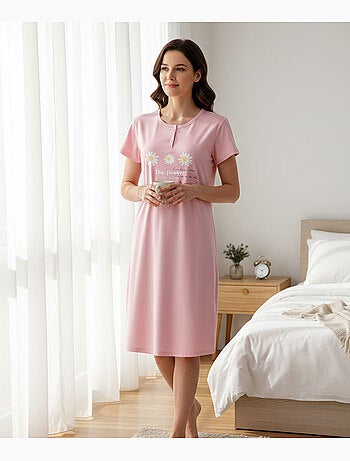 OZABI Chemise de Nuit Femme Microfibre Manches Courtes