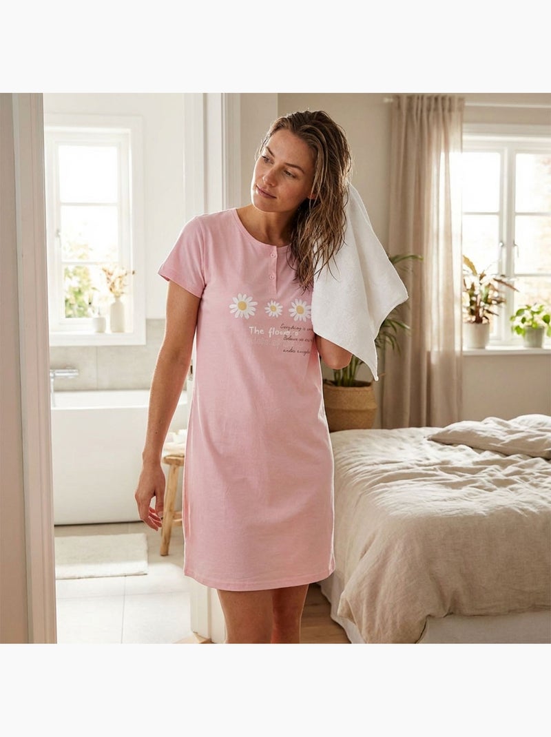 OZABI Chemise de Nuit Femme Microfibre Manches Courtes Rose - Kiabi