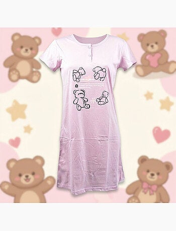 OZABI Chemise de Nuit Femme Microfibre Manches Courtes