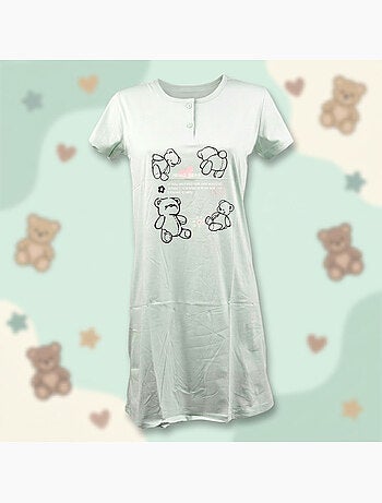 OZABI Chemise de Nuit Femme Microfibre Manches Courtes