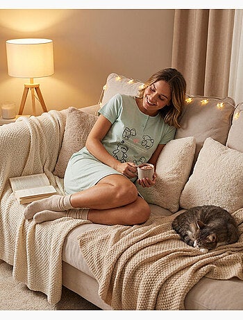 OZABI Chemise de Nuit Femme Microfibre Manches Courtes