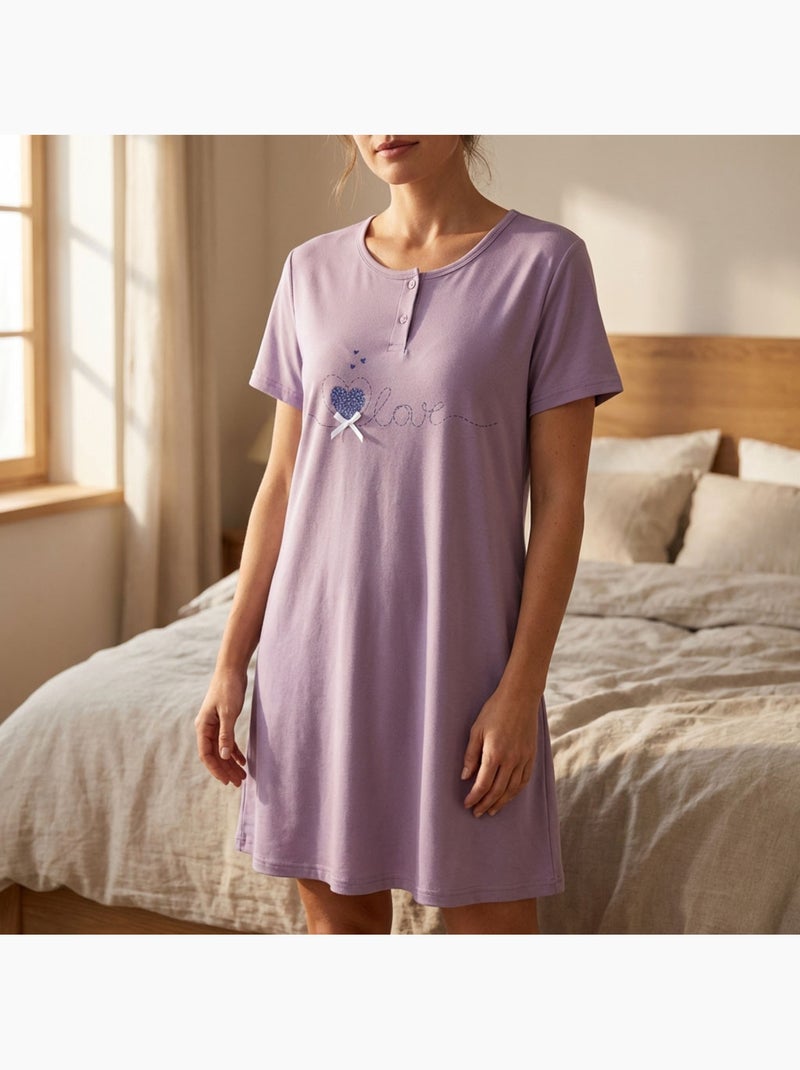 OZABI Chemise de Nuit Femme Microfibre Manches Courtes Violet - Kiabi
