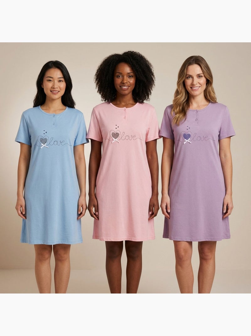 OZABI Chemise de Nuit Femme Microfibre Manches Courtes Violet - Kiabi