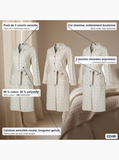 Ozabi chemise de nuit femme pack de 3, coton, col chemise boutonné - Kiabi Ozabi chemise de nuit femme pack de 3, coton, col chemise boutonné - Kiabi