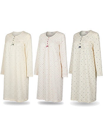 Ozabi chemise de nuit femme pack de 3, coton manches longues, col rond 4 boutons
