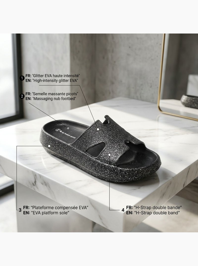 OZABI Claquette Glitter H-Strap EVA 6 Coloris Noir - Kiabi