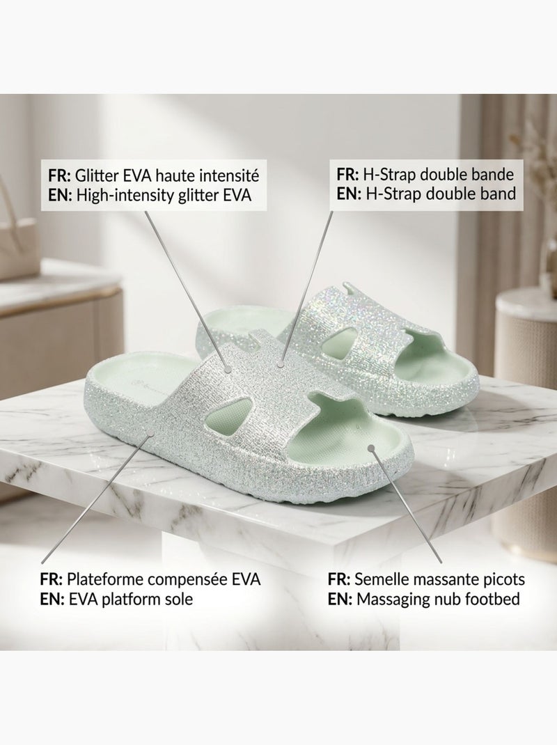 OZABI Claquette Glitter H-Strap EVA 6 Coloris Vert - Kiabi