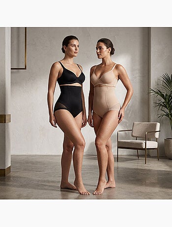 OZABI Culotte Gainante Femme Taille Haute Lot 2 Noir Chair