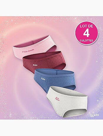 Ozabi culottes fille message humoristique pois pailletés - pack de 4 (lot)