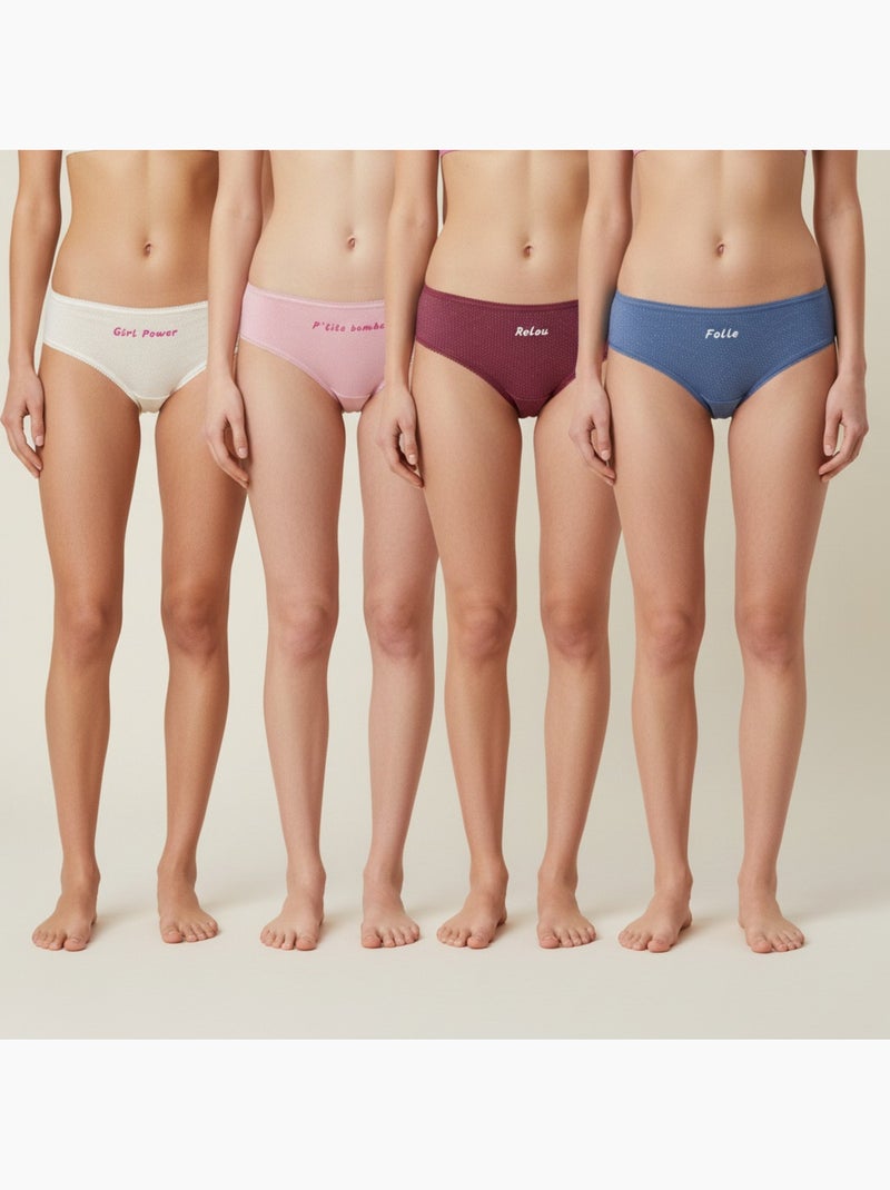 Ozabi culottes fille message humoristique pois pailletés - pack de 4 (lot) Ecru - Kiabi