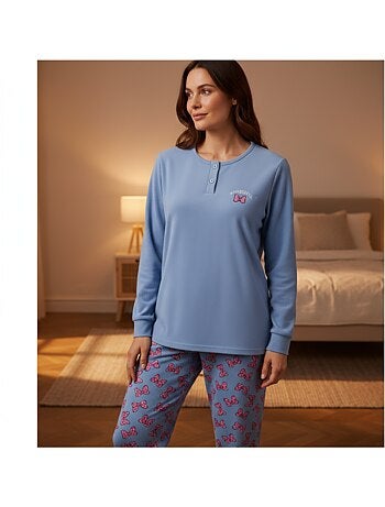 Ozabi ensemble pyjama femme coton doublé polaire broderie lurex