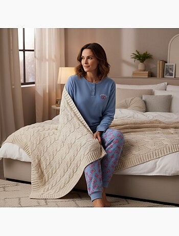 Ozabi ensemble pyjama femme coton doublé polaire broderie lurex
