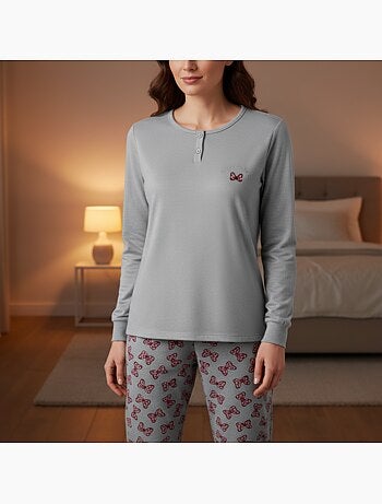 Ozabi ensemble pyjama femme coton doublé polaire broderie lurex