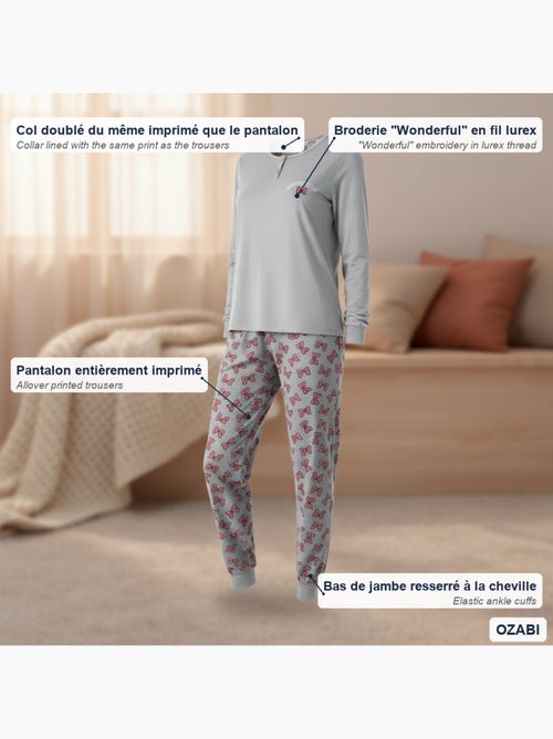 Ozabi ensemble pyjama femme coton doublé polaire broderie lurex - Kiabi Ozabi ensemble pyjama femme coton doublé polaire broderie lurex - Kiabi