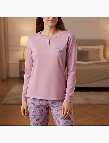 Ozabi ensemble pyjama femme coton doublé polaire broderie lurex