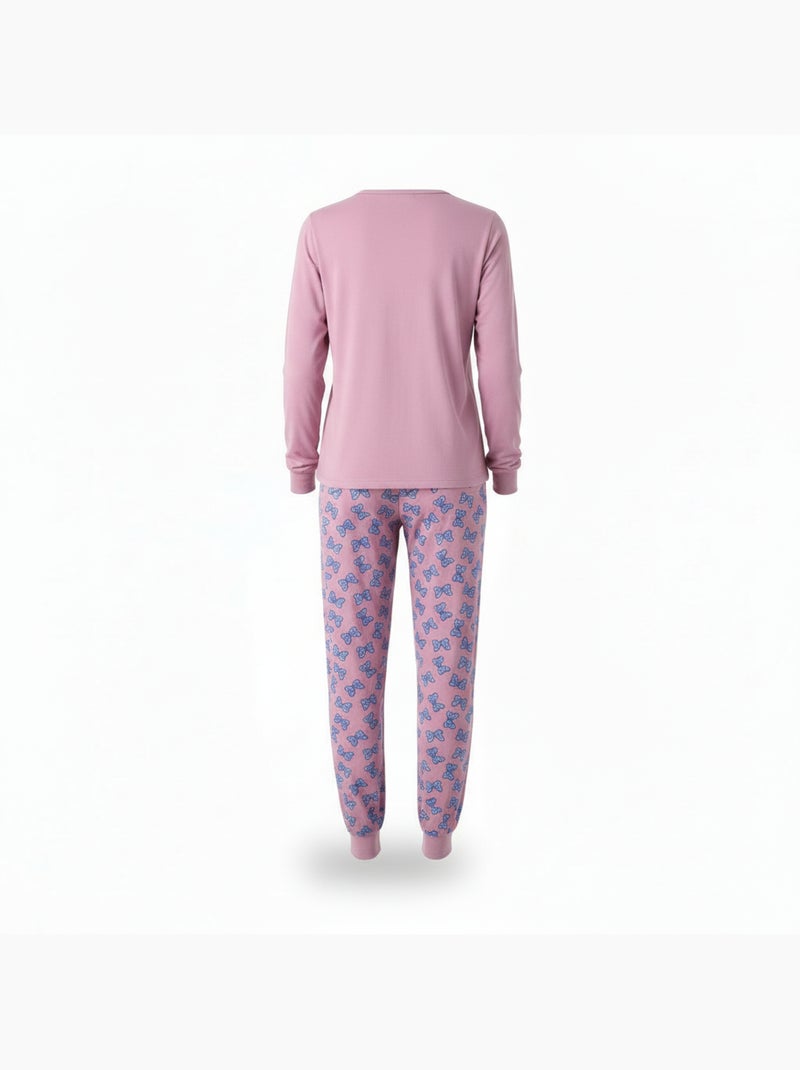 Ozabi ensemble pyjama femme coton doublé polaire broderie lurex Rose - Kiabi