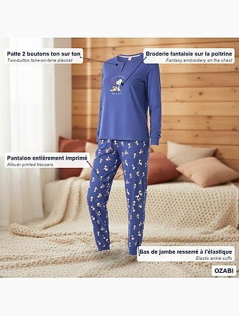 Ozabi ensemble pyjama femme léger broderie motif fantaisie
