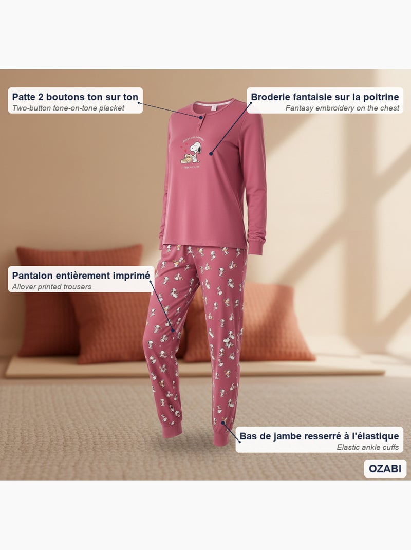 Ozabi ensemble pyjama femme léger broderie motif fantaisie Rose - Kiabi