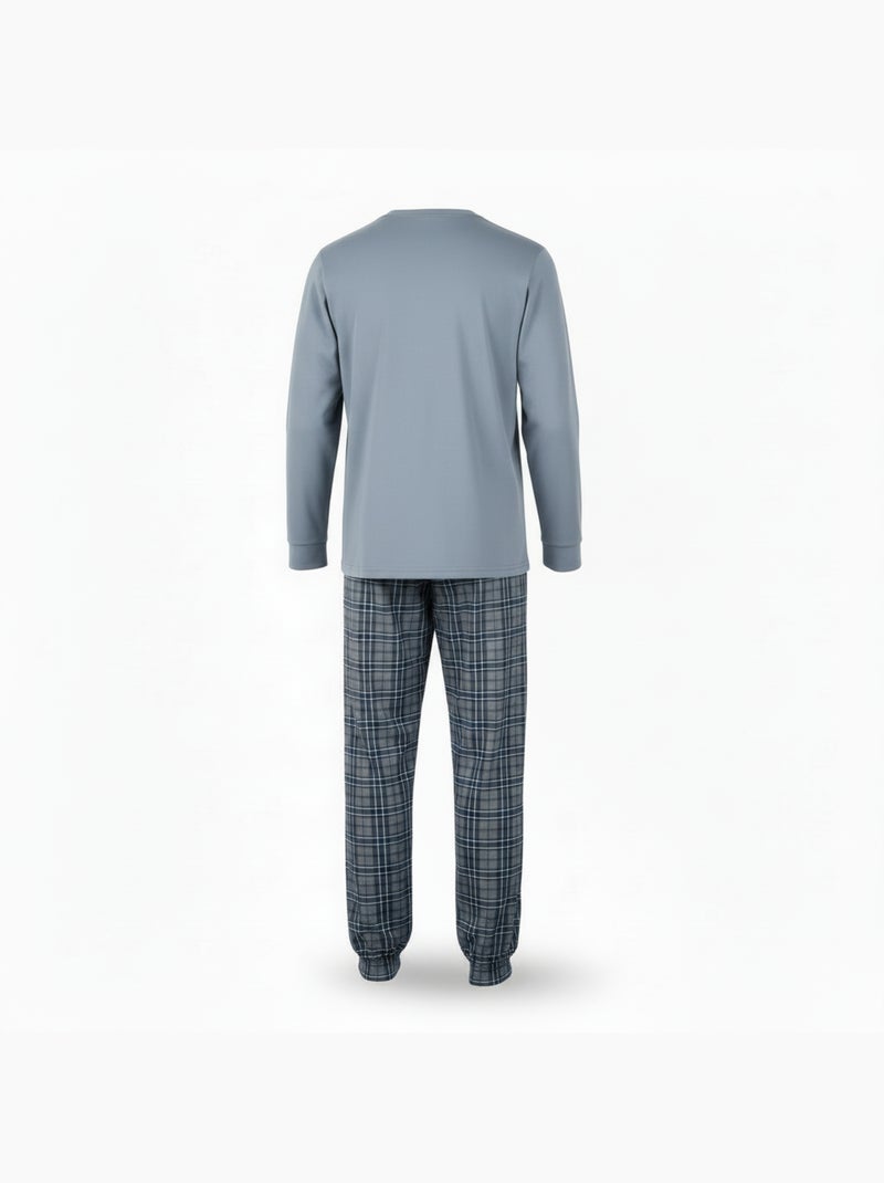 Ozabi ensemble pyjama homme coton majoritaire broderie cerf écossais Bleu - Kiabi