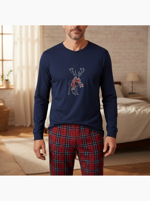 Ozabi ensemble pyjama homme coton majoritaire broderie cerf écossais - Kiabi Ozabi ensemble pyjama homme coton majoritaire broderie cerf écossais - Kiabi