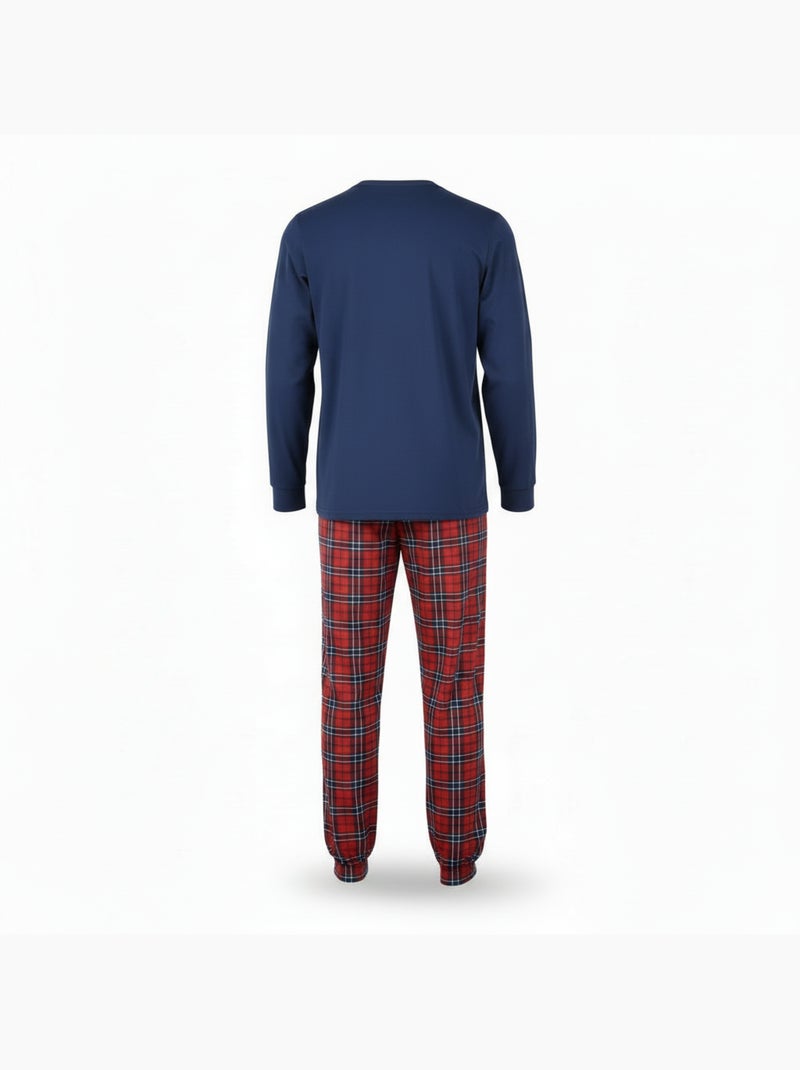 Ozabi ensemble pyjama homme coton majoritaire broderie cerf écossais Bleu marine - Kiabi