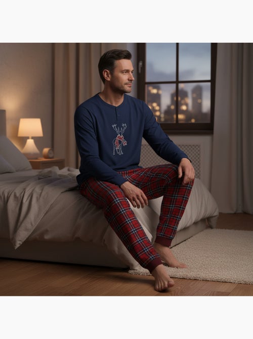 Ozabi ensemble pyjama homme coton majoritaire broderie cerf écossais - Kiabi Ozabi ensemble pyjama homme coton majoritaire broderie cerf écossais - Kiabi