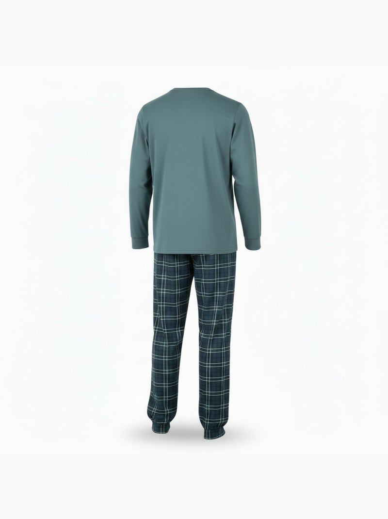 Ozabi ensemble pyjama homme coton majoritaire broderie cerf écossais Kaki - Kiabi