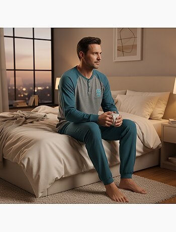 Ozabi ensemble pyjama homme doublé polaire bicolore sweet secret club