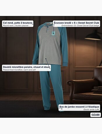 Ozabi ensemble pyjama homme doublé polaire bicolore sweet secret club