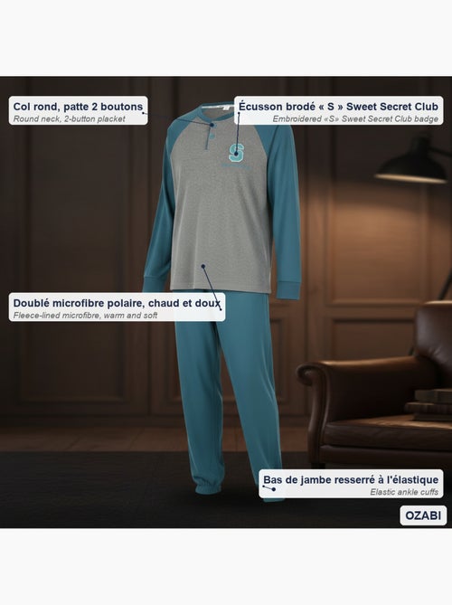Ozabi ensemble pyjama homme doublé polaire bicolore sweet secret club - Kiabi
