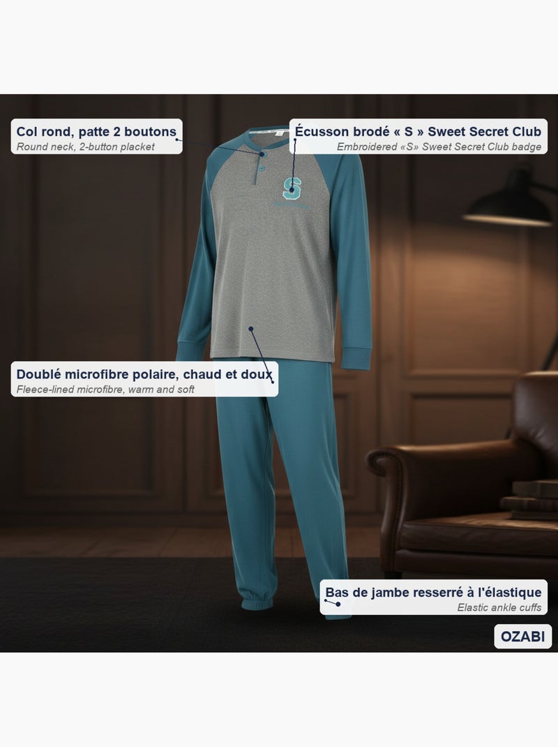 Ozabi ensemble pyjama homme doublé polaire bicolore sweet secret club Bleu - Kiabi