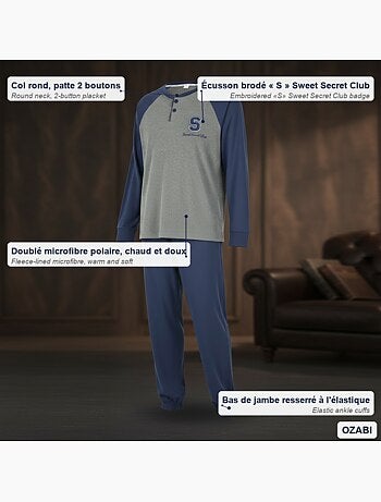 Ozabi ensemble pyjama homme doublé polaire bicolore sweet secret club
