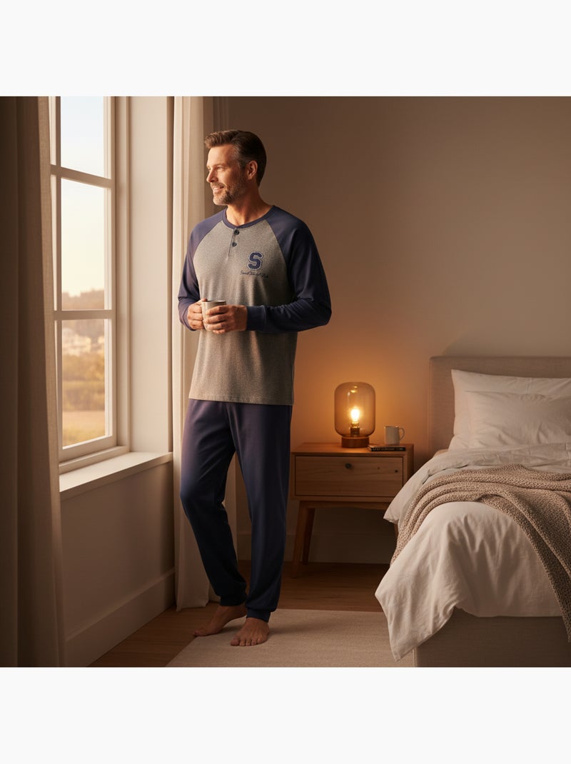 Ozabi ensemble pyjama homme doublé polaire bicolore sweet secret club Bleu marine - Kiabi