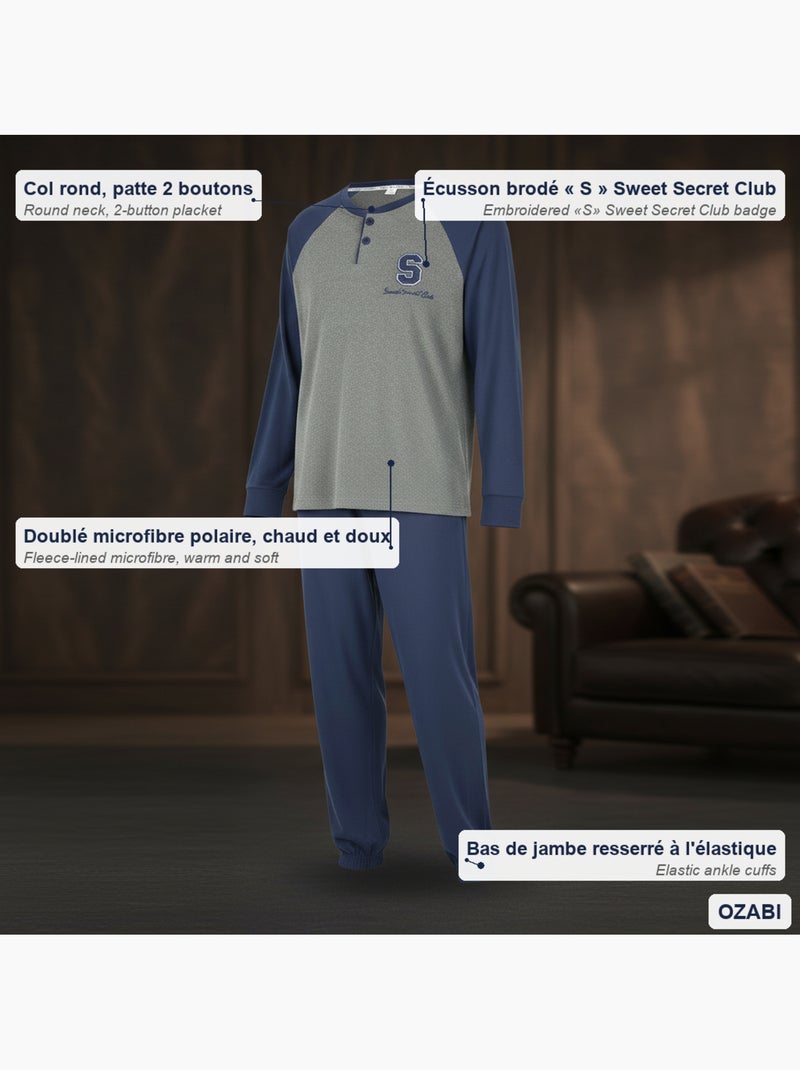 Ozabi ensemble pyjama homme doublé polaire bicolore sweet secret club Bleu marine - Kiabi