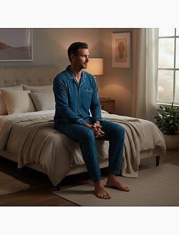 Ozabi ensemble pyjama homme doublé polaire boutonné petits pois