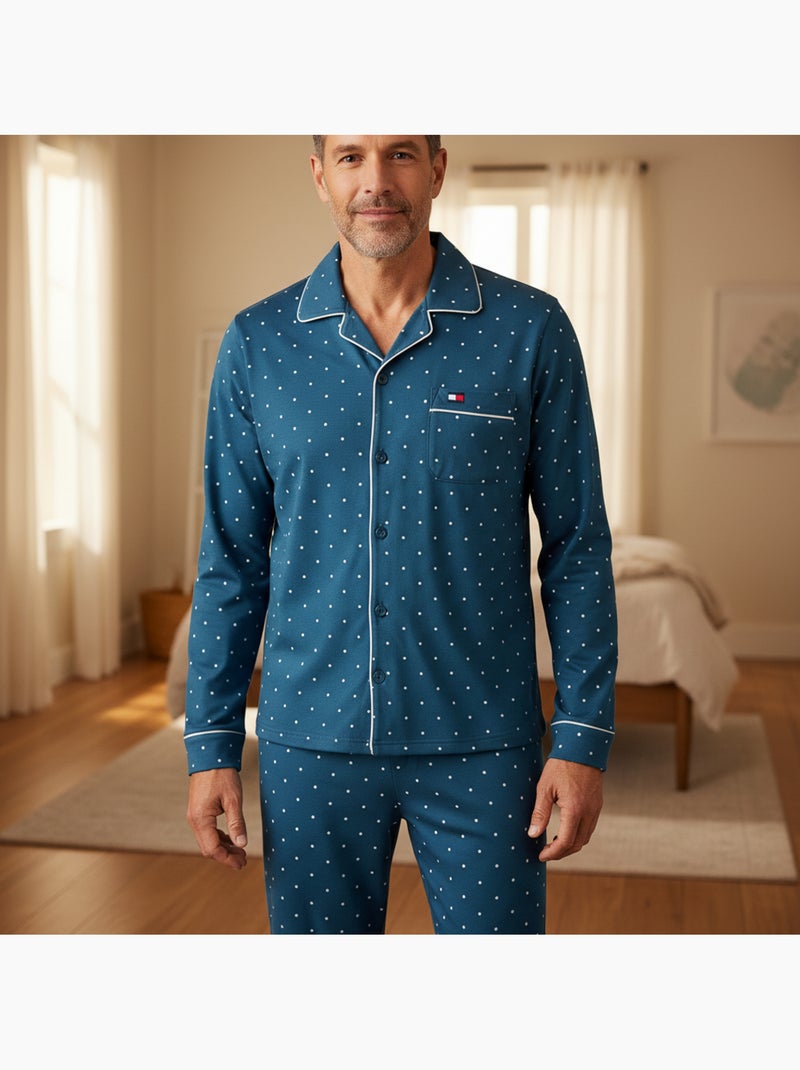 Ozabi ensemble pyjama homme doublé polaire boutonné petits pois Bleu - Kiabi