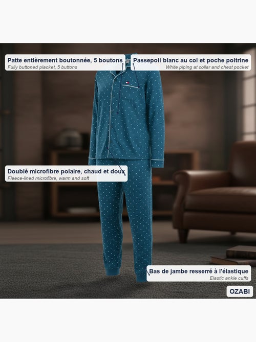 Ozabi ensemble pyjama homme doublé polaire boutonné petits pois - Kiabi Ozabi ensemble pyjama homme doublé polaire boutonné petits pois - Kiabi