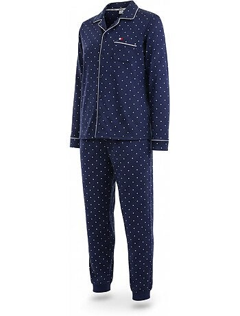 Ozabi ensemble pyjama homme doublé polaire boutonné petits pois