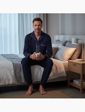 Ozabi ensemble pyjama homme doublé polaire boutonné petits pois
