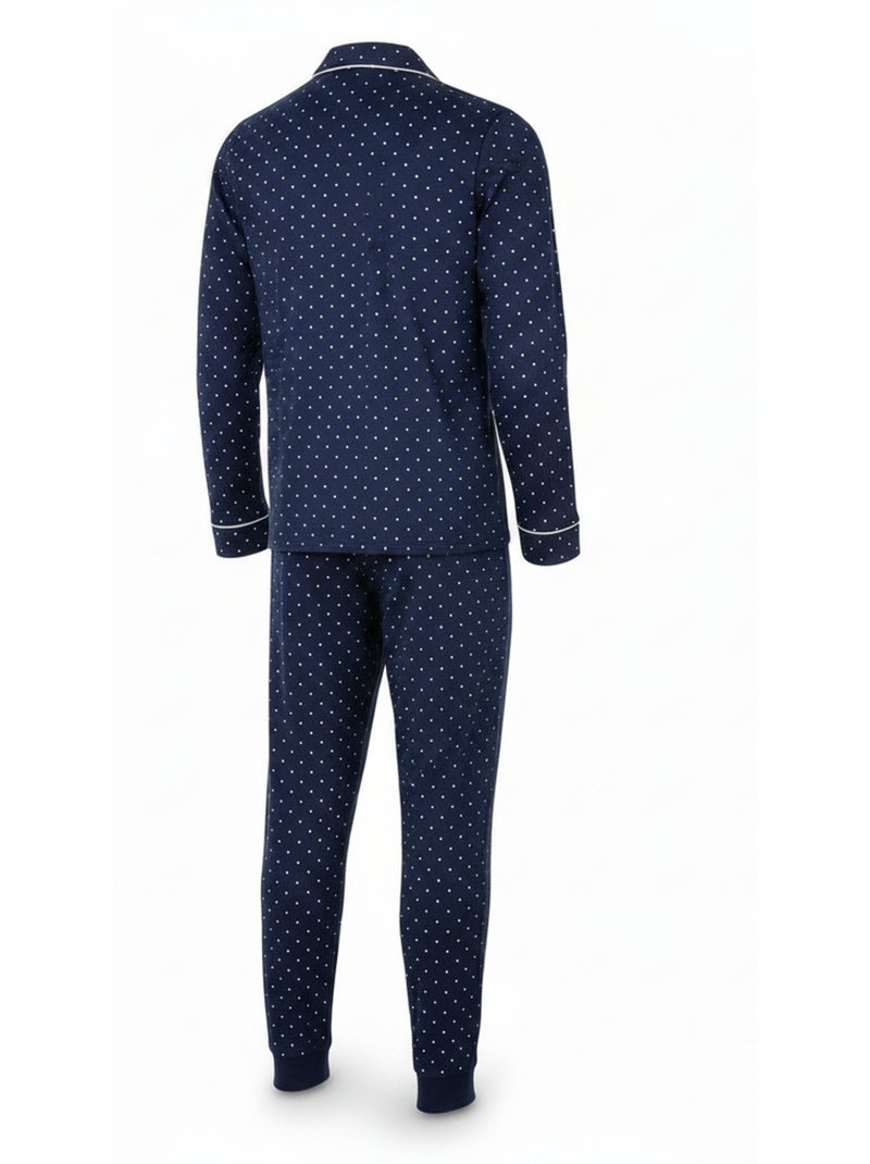 Ozabi ensemble pyjama homme doublé polaire boutonné petits pois Bleu marine - Kiabi