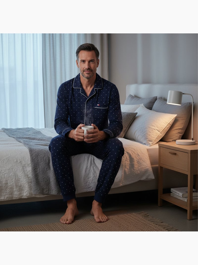 Ozabi ensemble pyjama homme doublé polaire boutonné petits pois Bleu marine - Kiabi