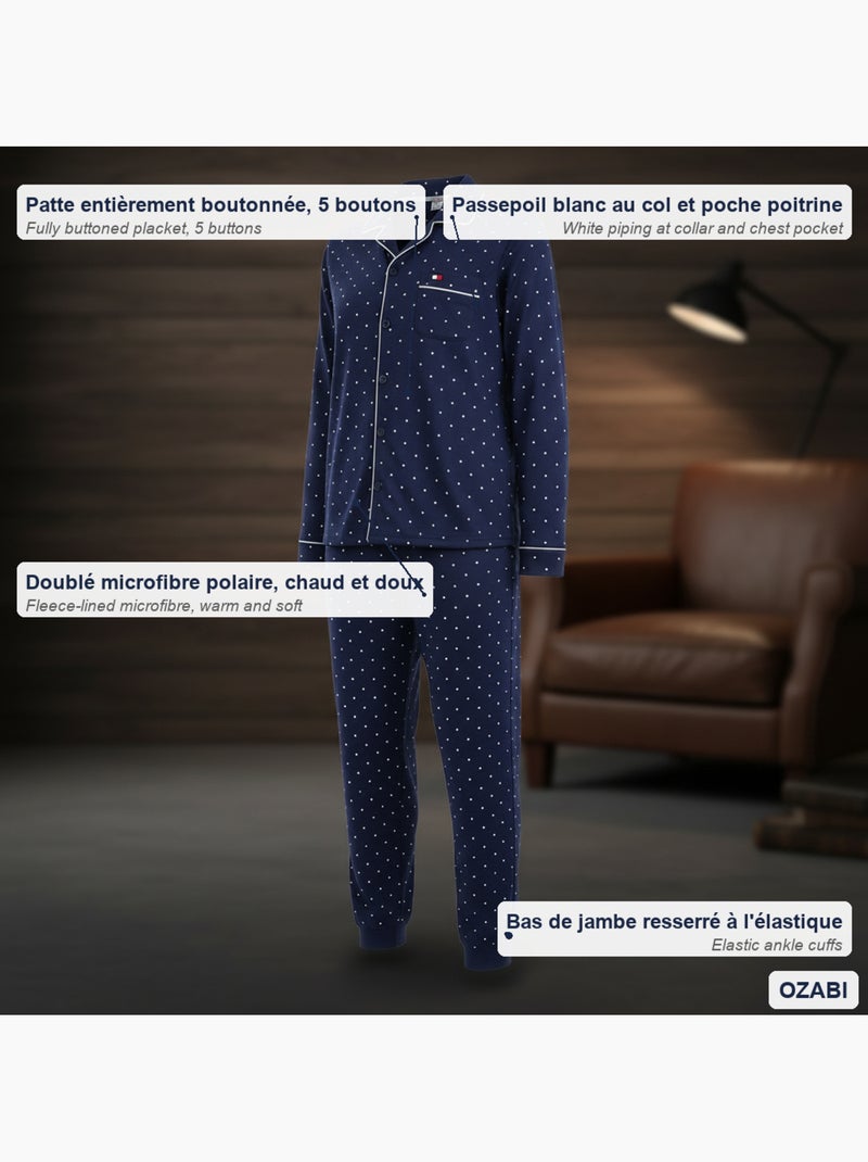Ozabi ensemble pyjama homme doublé polaire boutonné petits pois Bleu marine - Kiabi